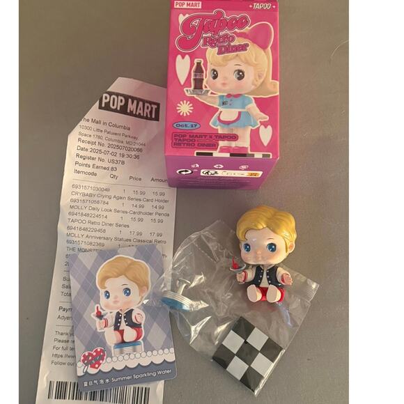 Pop Mart Tapoo Retro Diner Summer Sparkling Water Figure Opened EUC With Card - Picture 1 of 7